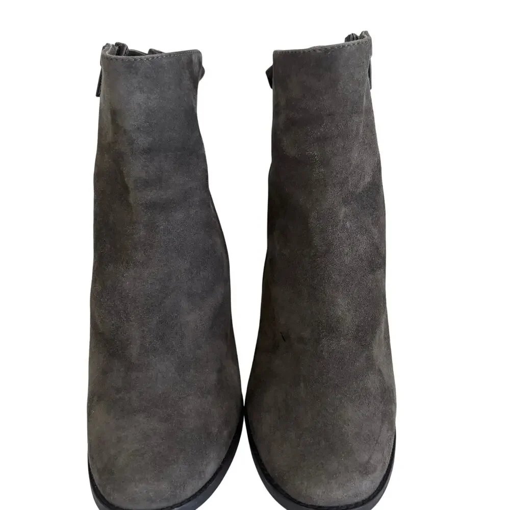 Arturo Chiang Rakel Grey Suede Block Heel Boots w/ Ruffle